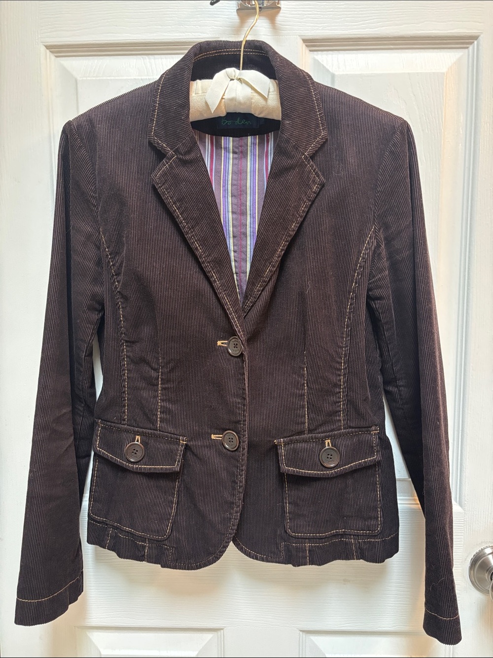 Boden - Adorable Women's Brown Corduroy Tailored Blazer with contrast seaming